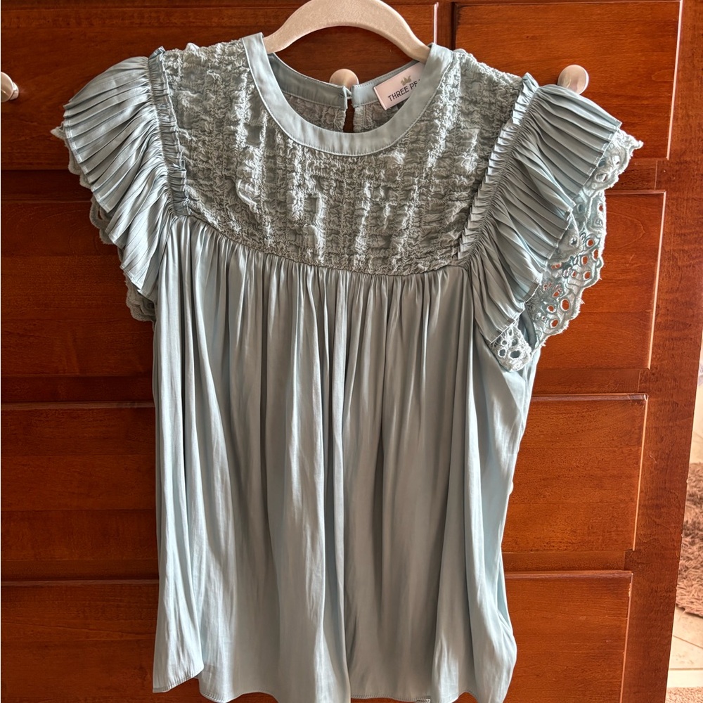 Source Unknown Light Blue Lace Blouse